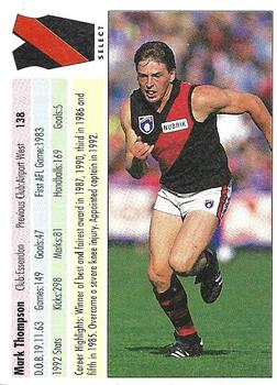 1993 Select AFL #138 Mark Thompson Back